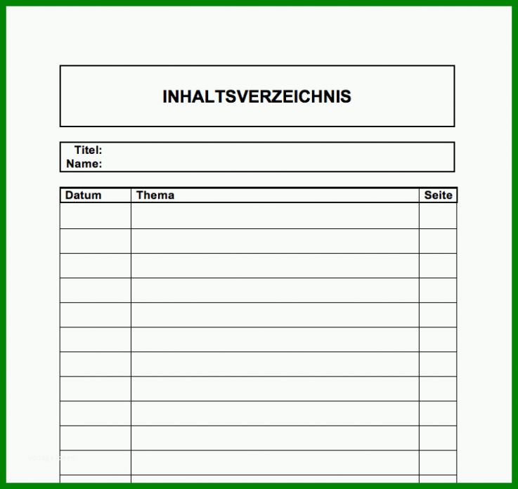 Erstaunlich Inhaltsverzeichnis Vorlage Download Excel 757x715