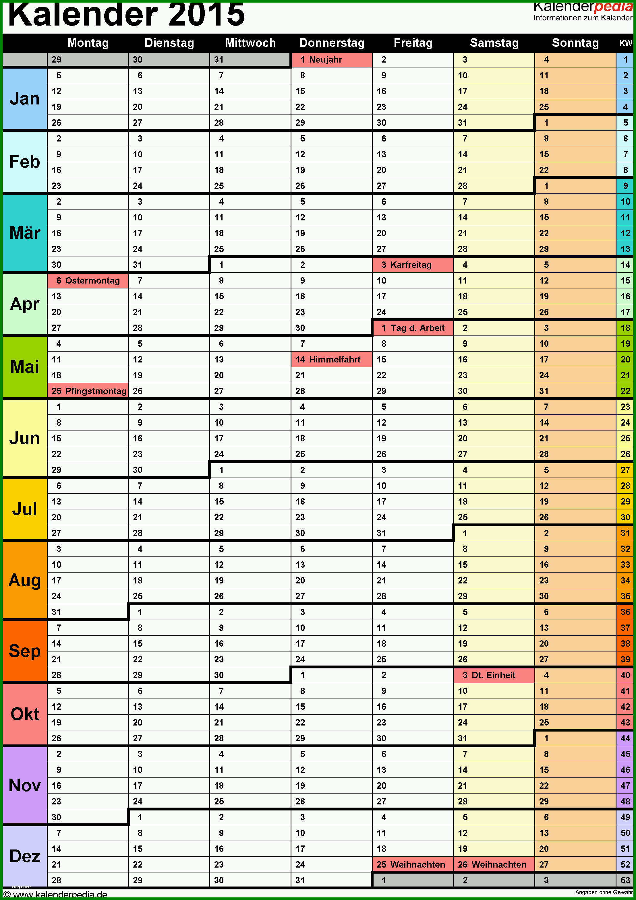 Modisch Kalender 2015 In Excel Zum Ausdrucken 16 Vorlagen ...