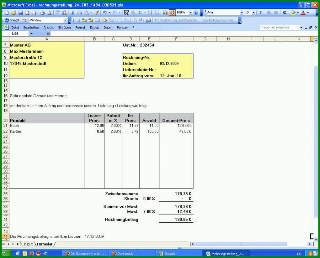 Phänomenal Rechnung Excel Vorlage 1092x882