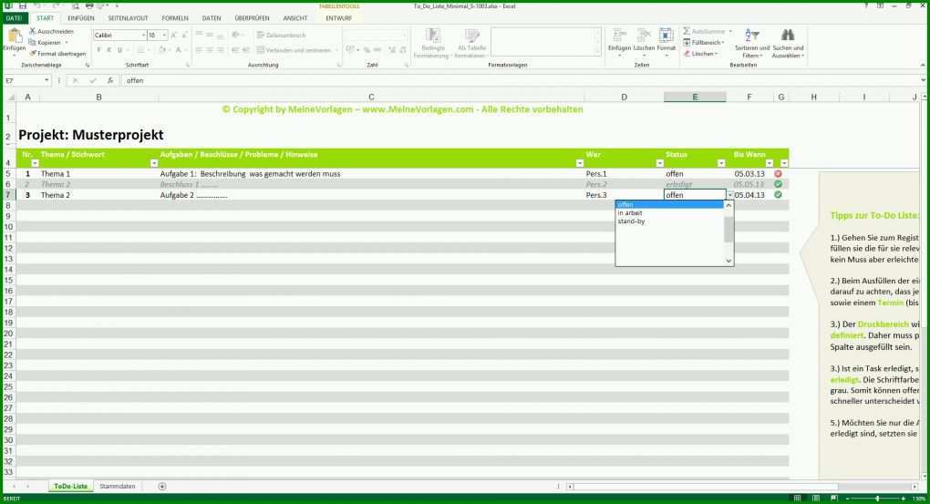 Modisch to Do Liste Excel Vorlage 1920x1040