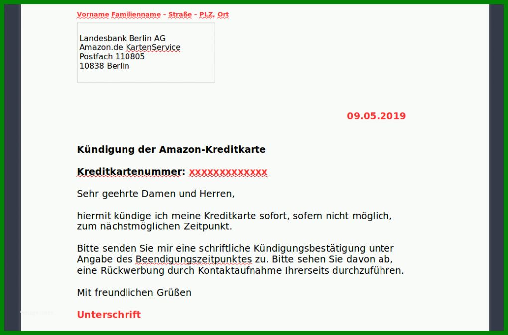 Toll Amazon Visa Kündigen Vorlage 1037x684