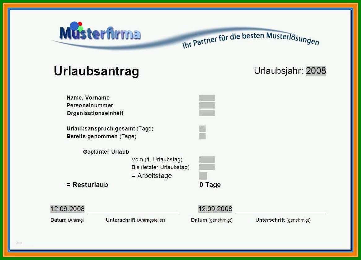 Faszinierend 8 Urlaubsantrag formular Kostenlos Excel 705996