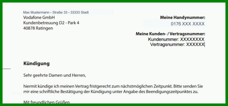Sensationell Kündigung Vertrag Vodafone Vorlage 805x376