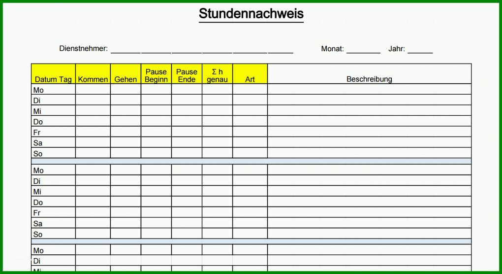 Allerbeste Stundenerfassung Vorlage 1590x866