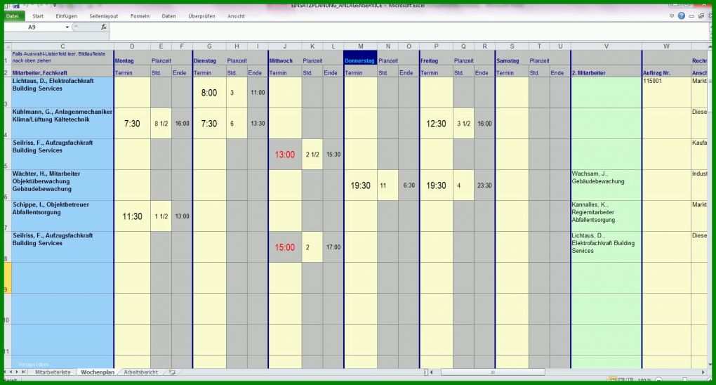 Überraschend Einsatzplanung Excel Vorlage Kostenlos 1600x859