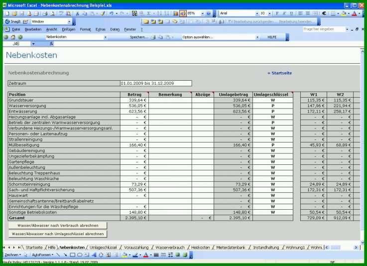 Ausnahmsweise Nebenkostenabrechnung Mit Excel Vorlage Zum Download 289687