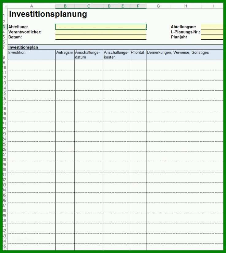 Auffällig Investitionsplanung Vorlage 755x843