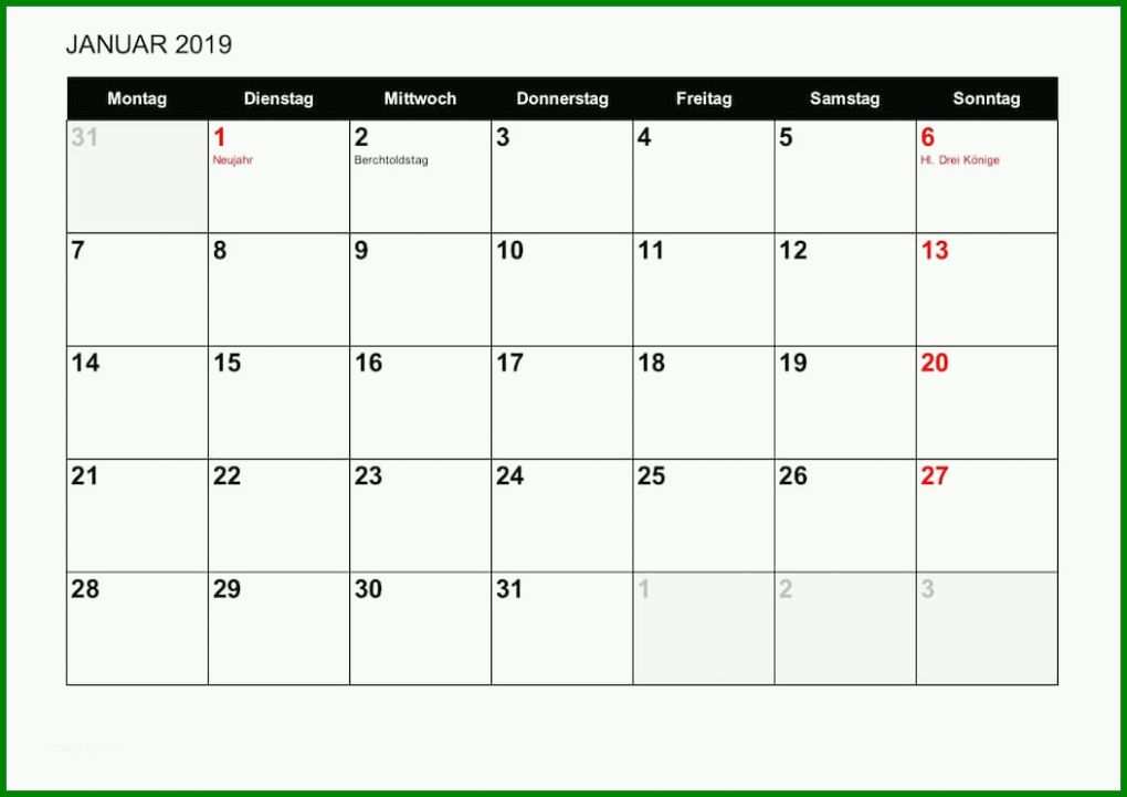 Großartig Kalender 2019 Vorlage 1052x744