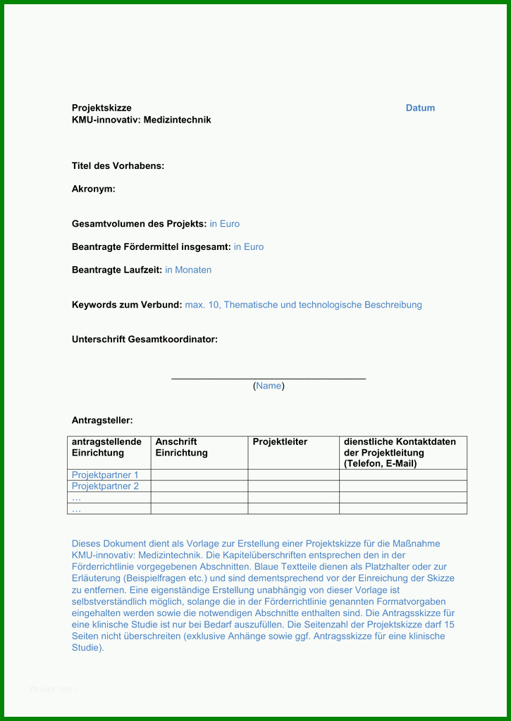 Exklusiv Projektskizze Vorlage 725x1024