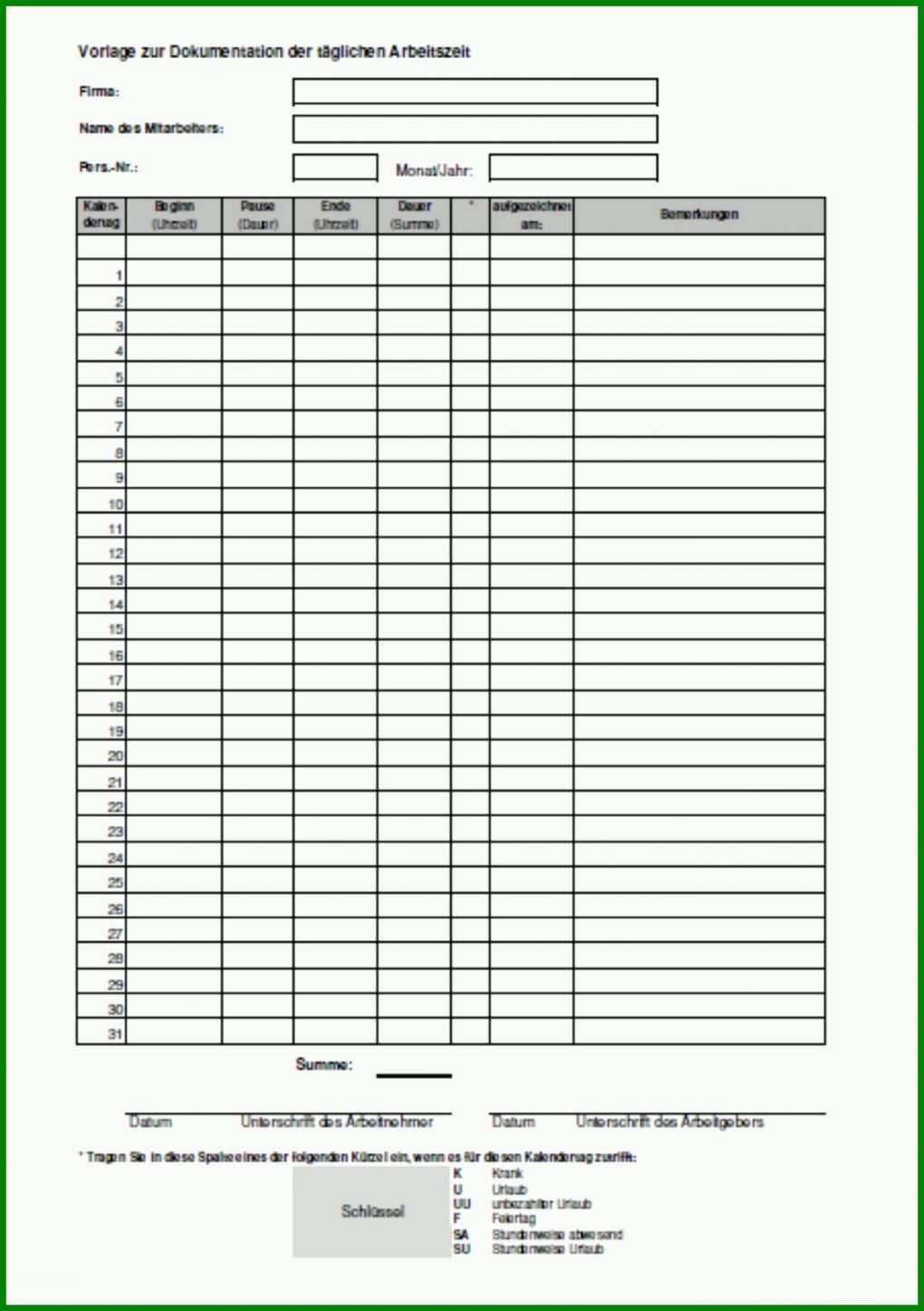 Faszinieren Vorlage Zur Dokumentation Der Täglichen Arbeitszeit Datev 1354x1920