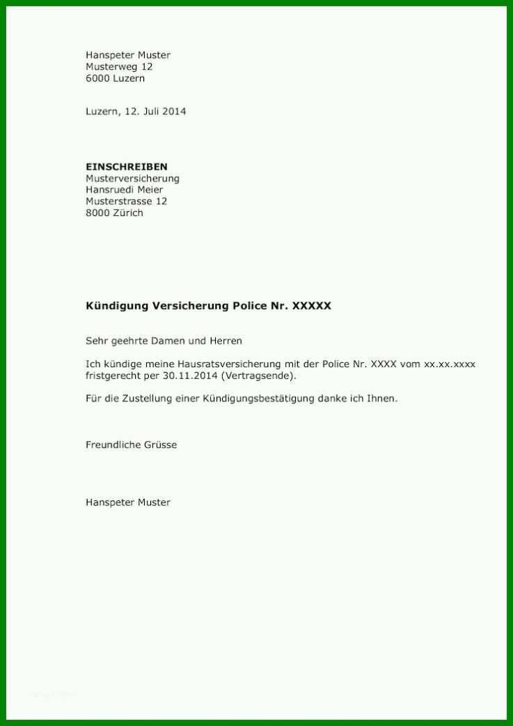 Auffällig Kündigung Vorlage Versicherung 744x1052