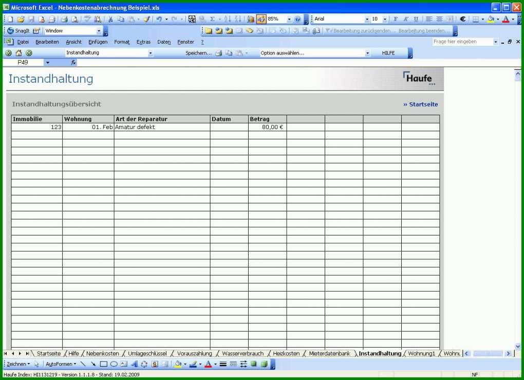 Rühren Nebenkostenabrechnung Vorlage Excel 1178x854