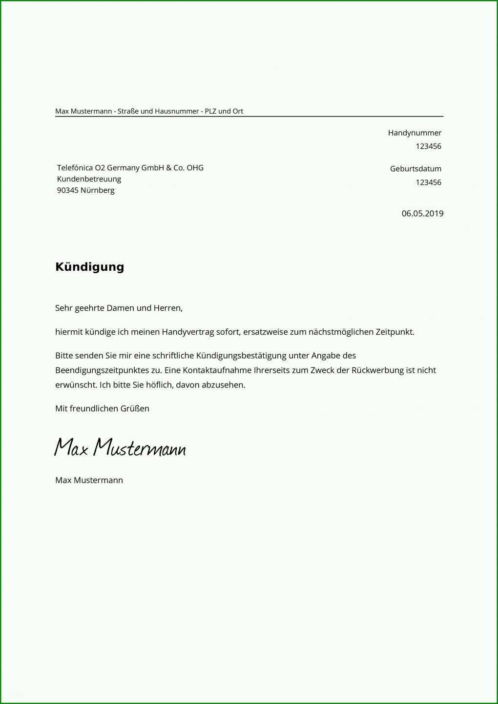 Erschwinglich O2 Handyvertrag Kündigen Vorlage Pdf 2480x3508