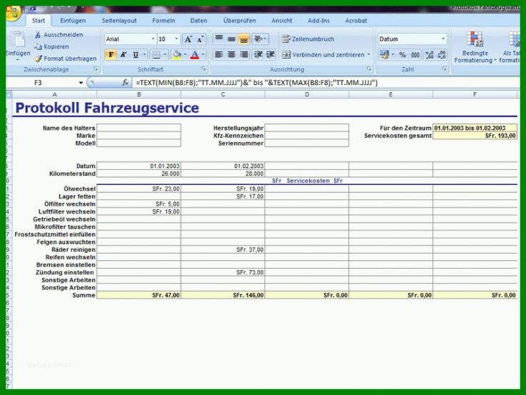 Unvergesslich Wartungsplan Vorlage Xls 800x600