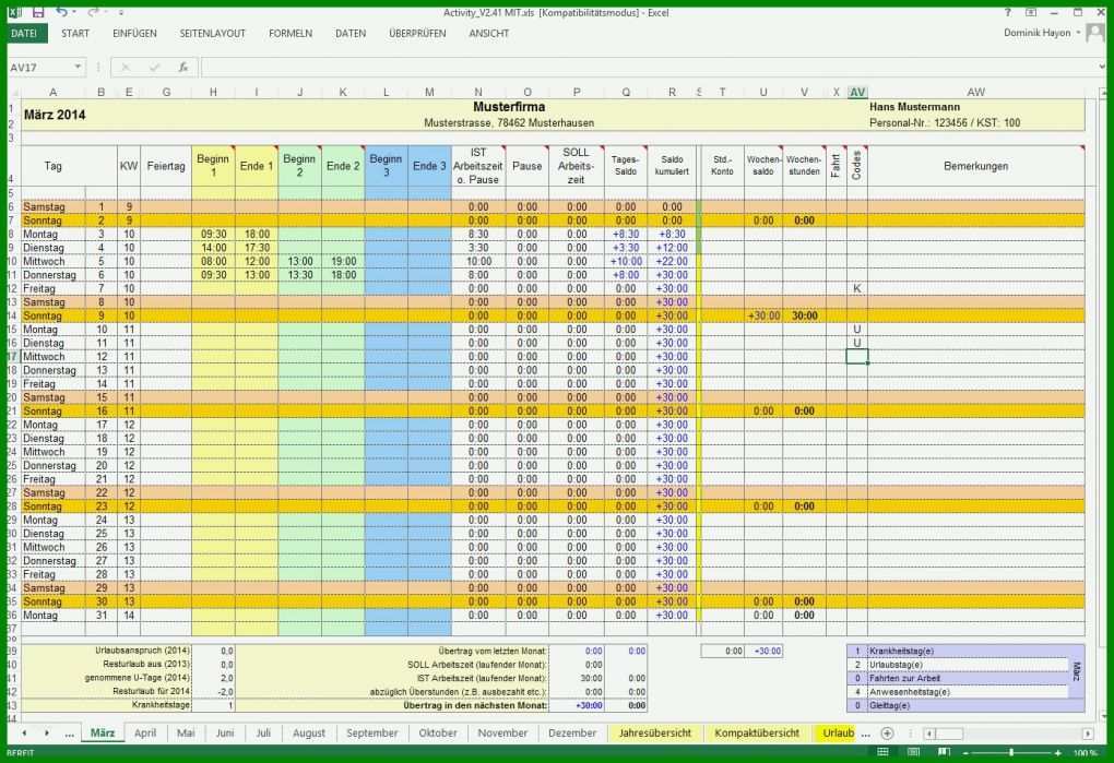 Angepasst Excel Arbeitszeit Berechnen Vorlage 1391x953