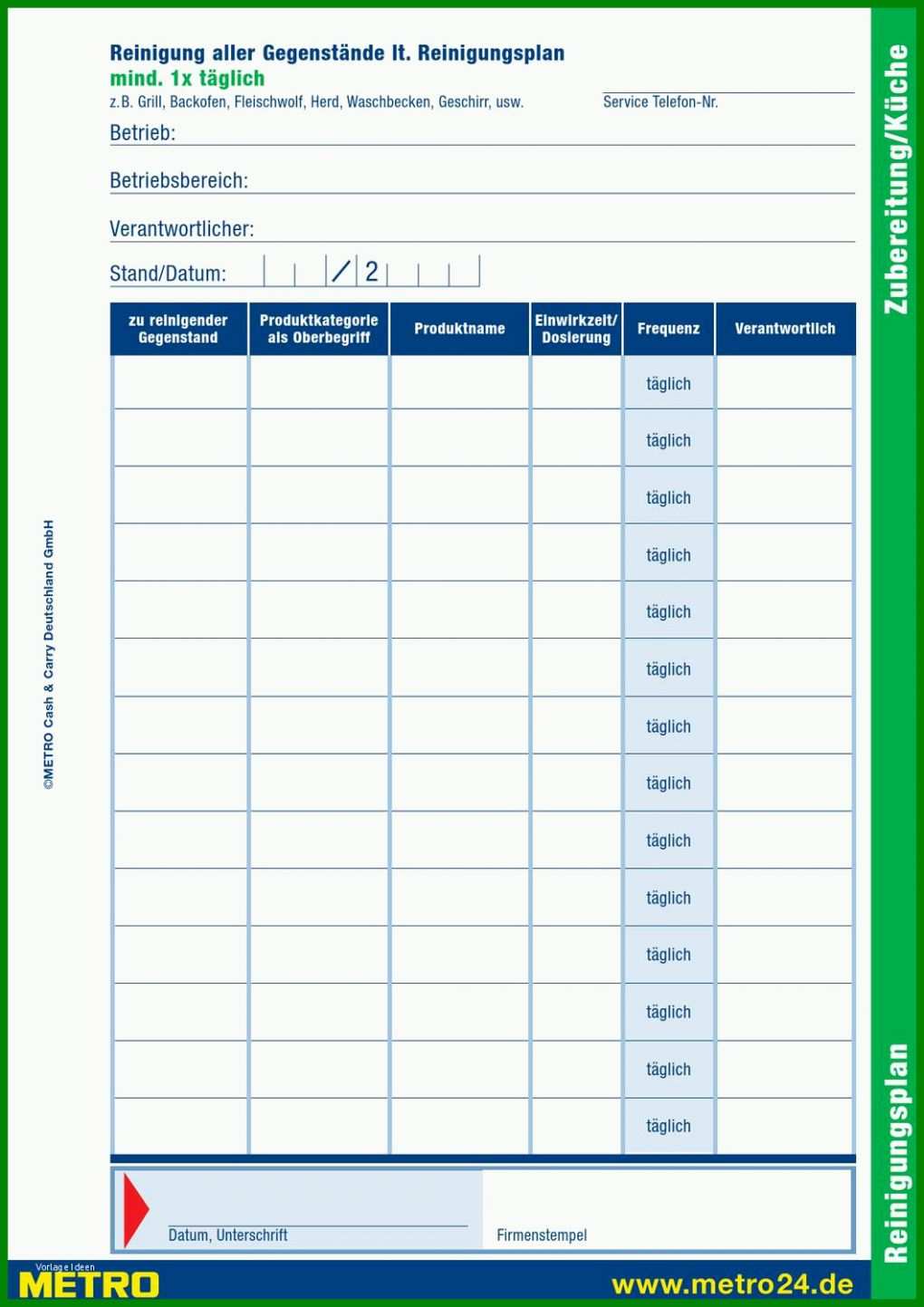 Angepasst Haccp Reinigungsplan Vorlage 1060x1500