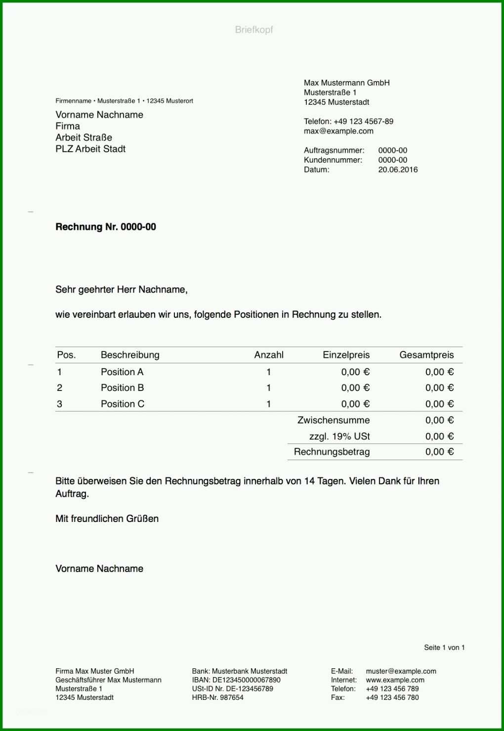 Faszinieren Rechnung Vermittlungsprovision Vorlage 1150x1668