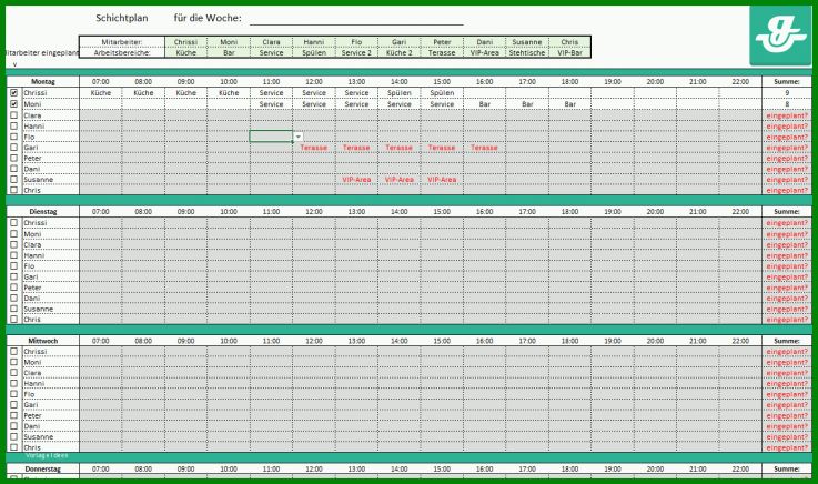 Großartig Dienstplan Gastronomie Vorlage Kostenlos 1304x771