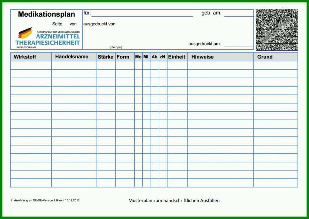 Unvergleichlich Medikamentenplan Vorlage 1133x804