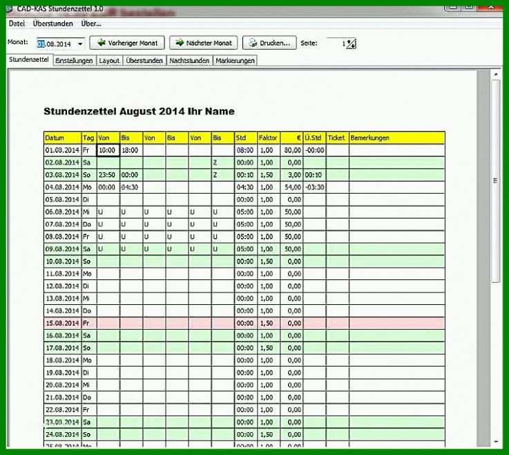 Großartig Stundenzettel 2018 Vorlage 760x679