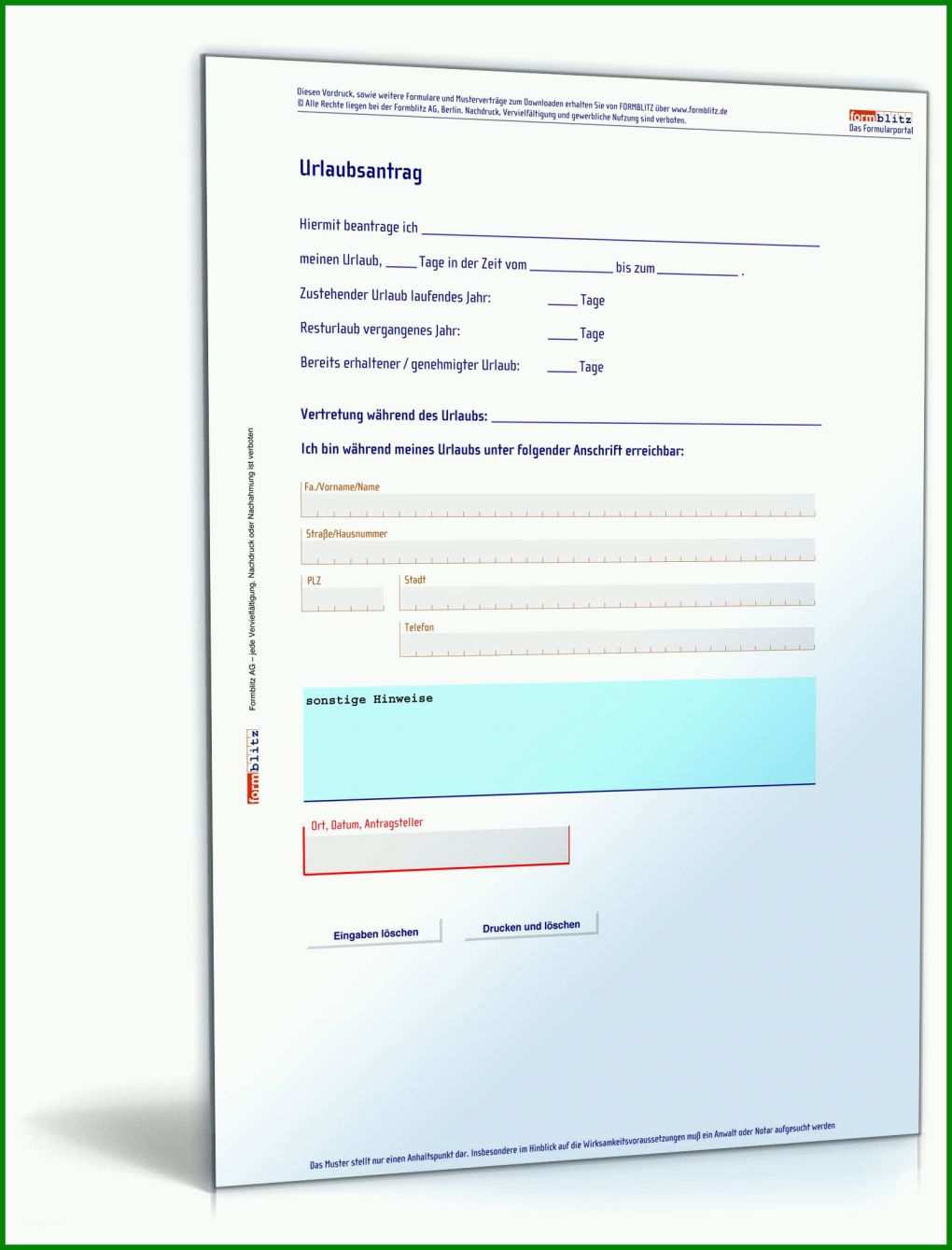 Tolle Vorlage Urlaubsantrag 1600x2100