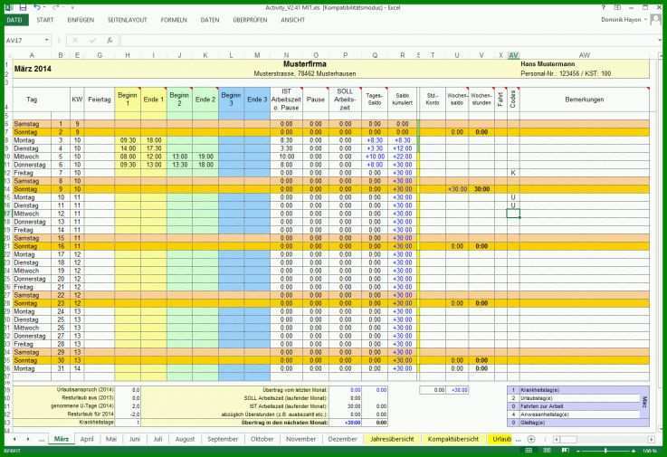 Tolle Excel Vorlage Zeiterfassung 1391x953