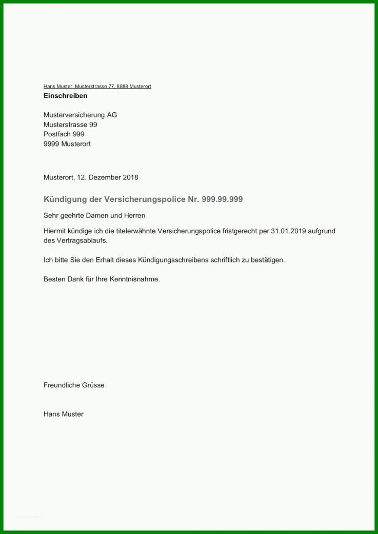 Bemerkenswert Kündigungsschreiben Vorlage Versicherung 992x1402