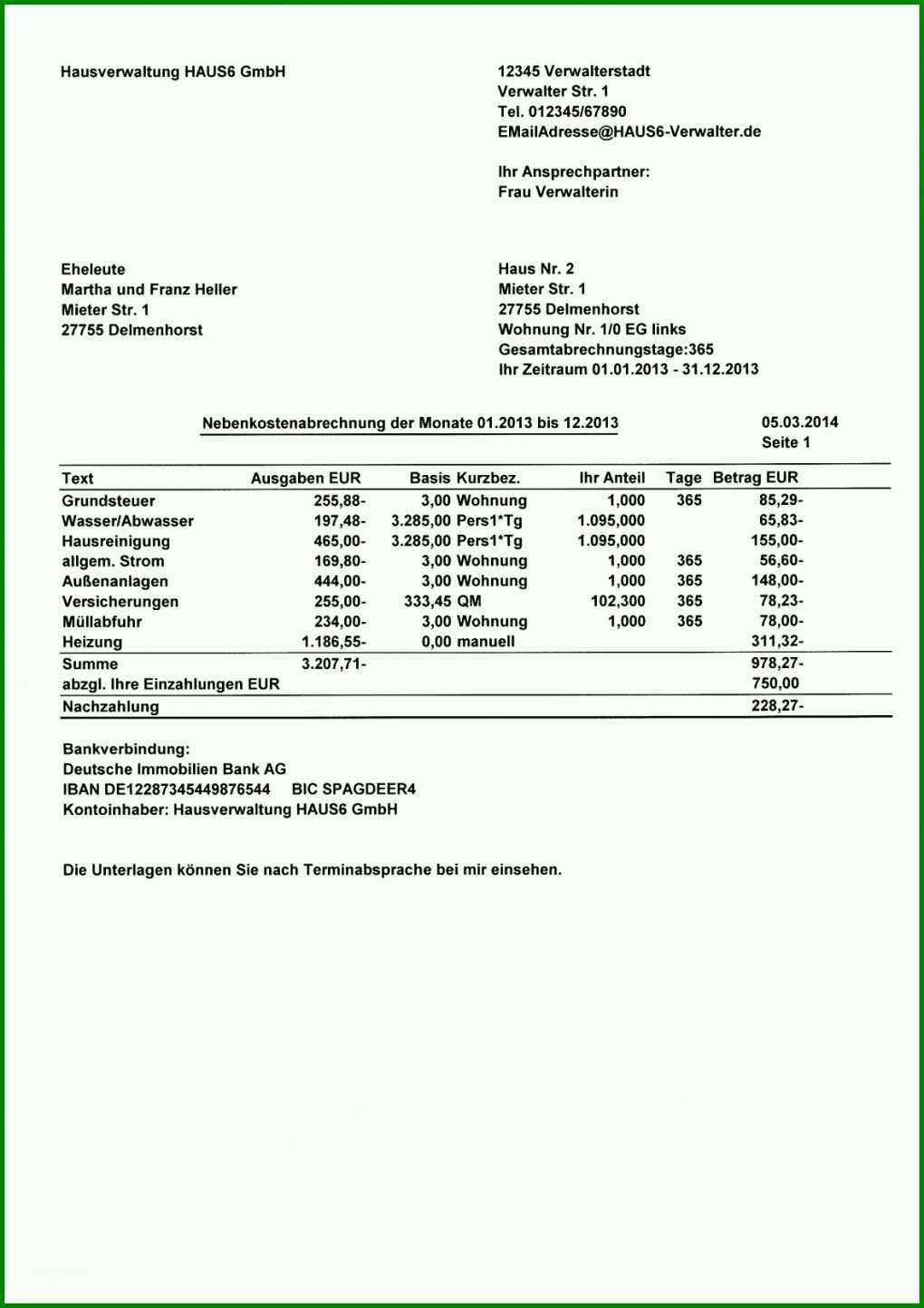 Tolle Nebenkostenabrechnung Für Mieter Vorlage 1178x1666