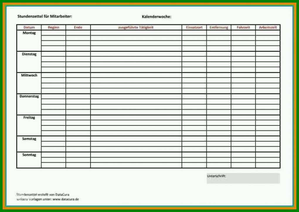 Phänomenal Stundenzettel Vorlage 2018 Pdf 1024x725