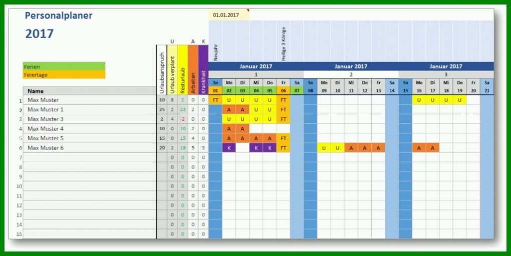 Moderne Excel Personalplanung Vorlage 1024x513