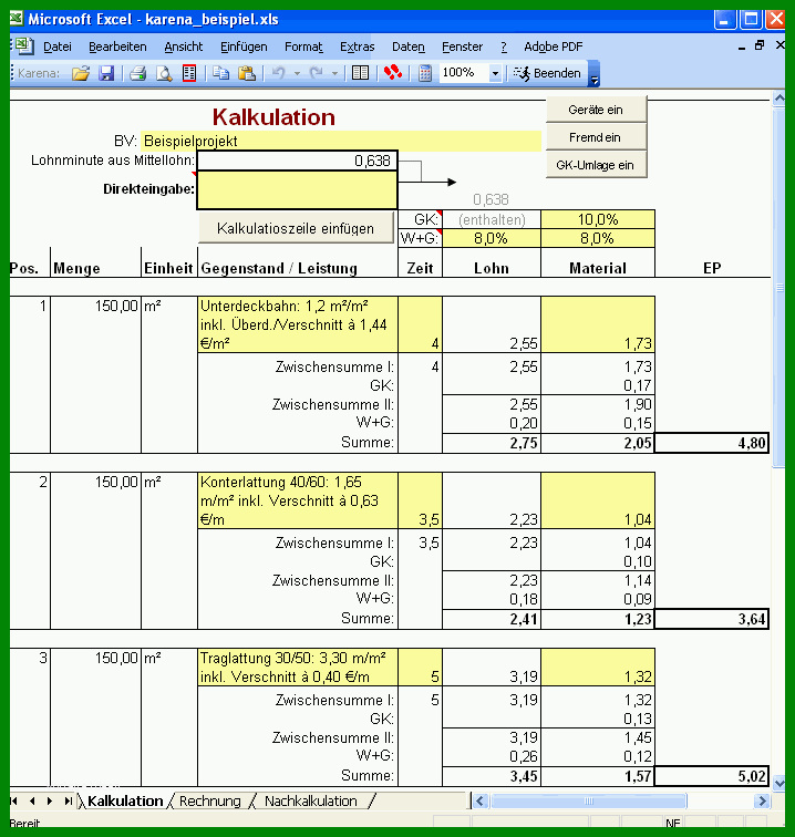 Auffällig Excel Vorlagen Handwerk Kalkulation Kostenlos 718x756