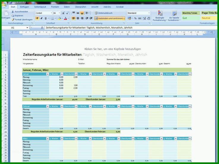Toll Zeiterfassung Mitarbeiter Vorlage 800x600