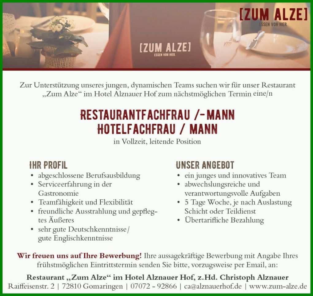 Faszinieren Stellenanzeige Gastronomie Vorlage 1098x1039