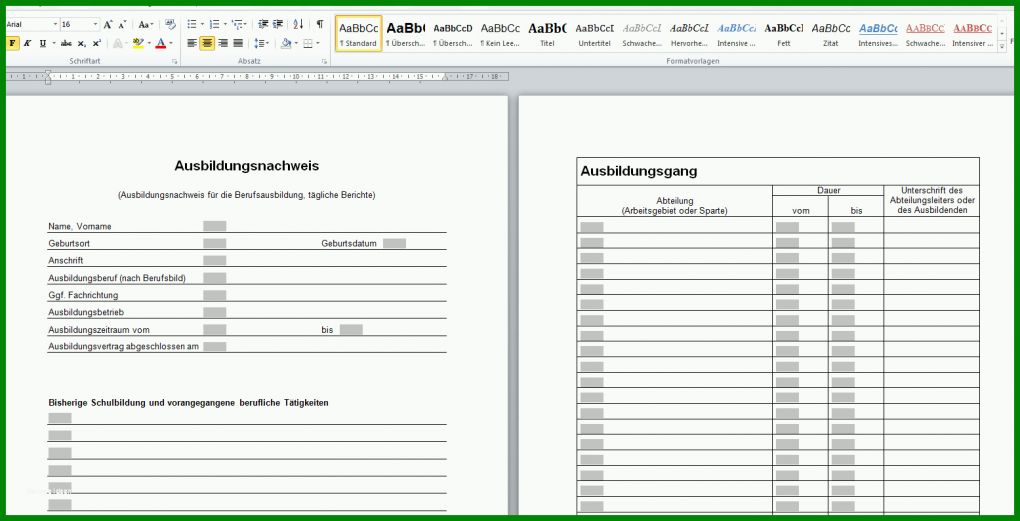 Einzigartig Ausbildungsnachweis Vorlage Word 1555x795