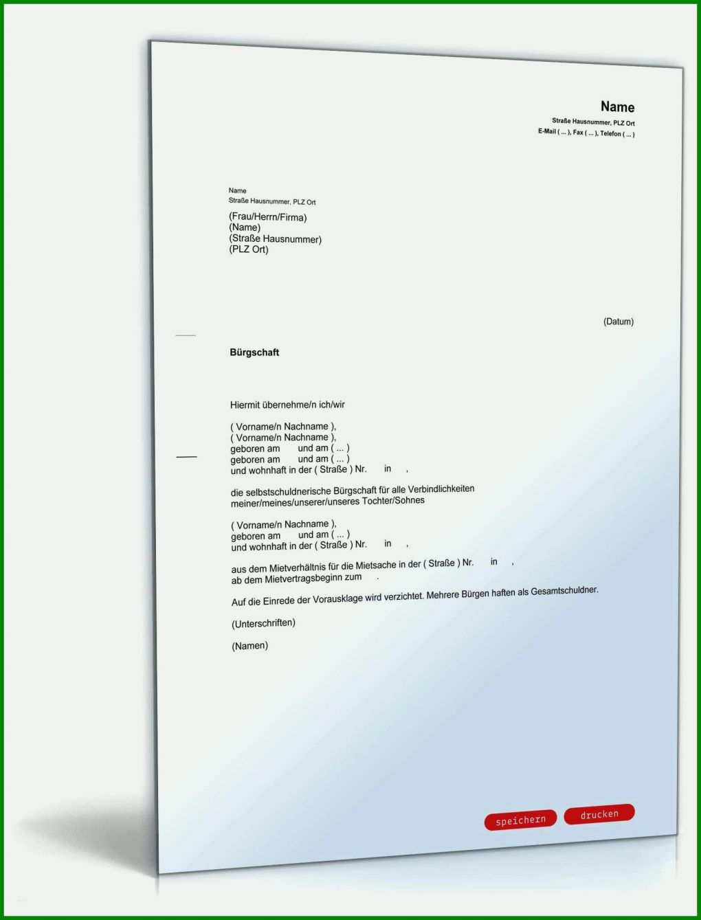 Bemerkenswert Mietbürgschaft Vorlage Pdf 1600x2100