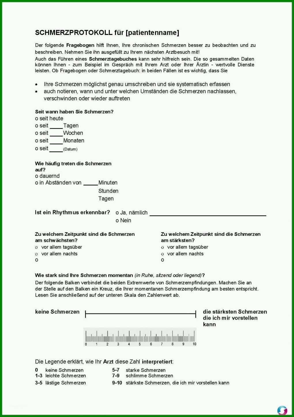 Hervorragen Schmerztagebuch Rheuma Vorlage 1240x1754