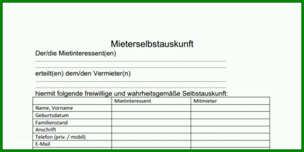 Bemerkenswert Selbstauskunft Mieter Vorlage 1024x512