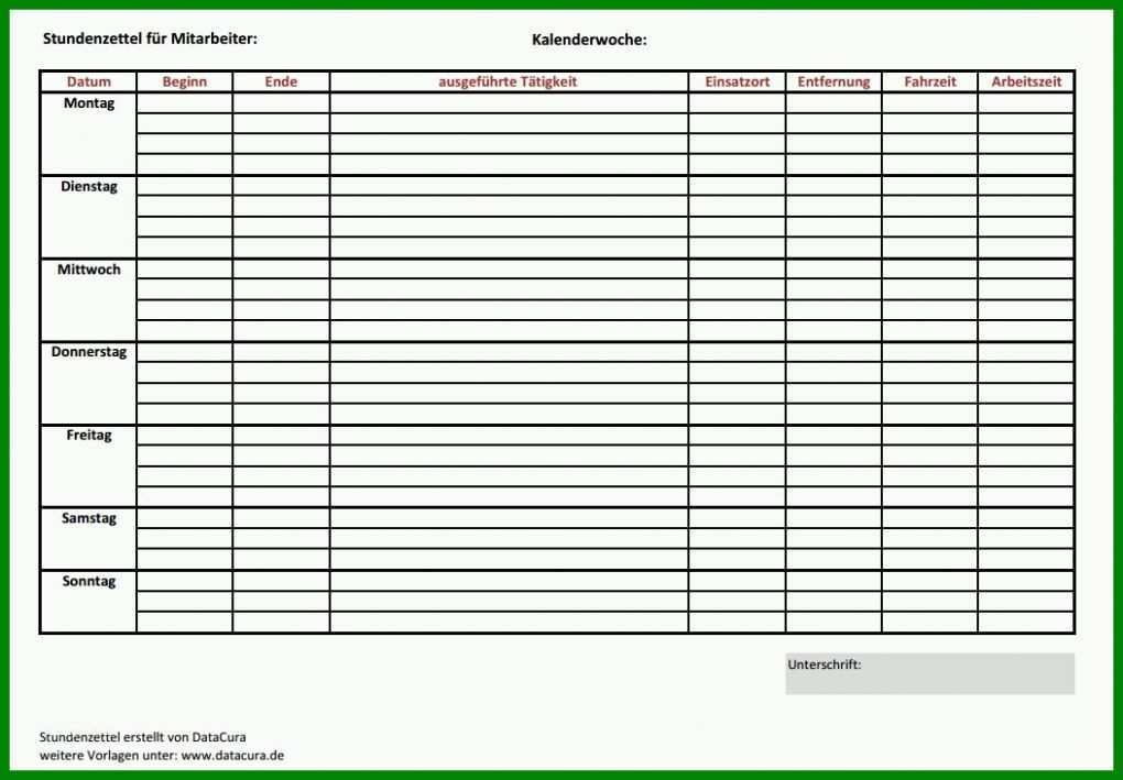 Moderne Stundenzettel Vorlage Excel 1052x731