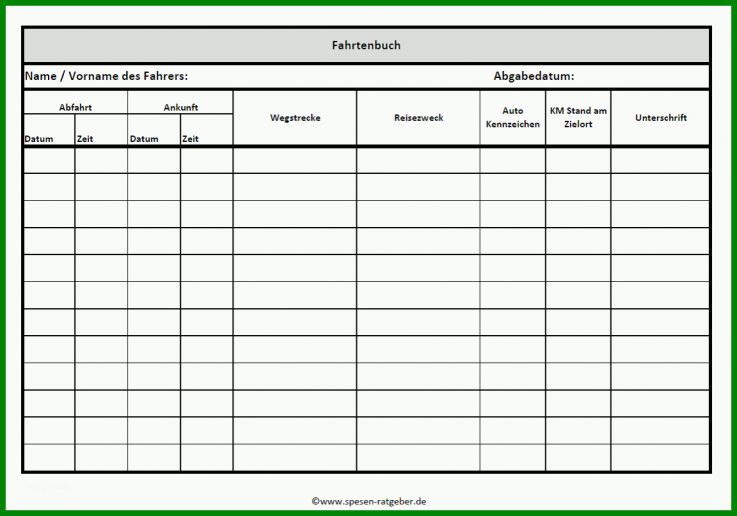 Neue Version Vorlage Fahrtenbuch 1152x807