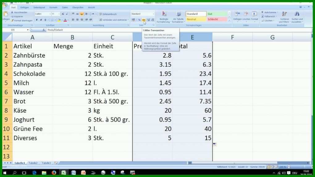 Perfekt Einkaufsliste Excel Vorlage 1280x720