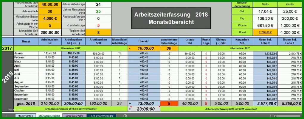 Am Beliebtesten Excel Arbeitszeitnachweis Vorlagen 2018 1468x575