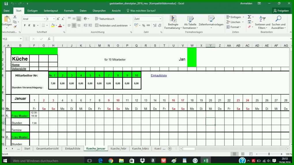 Kreativ Excel Dienstplan Vorlage 1366x768