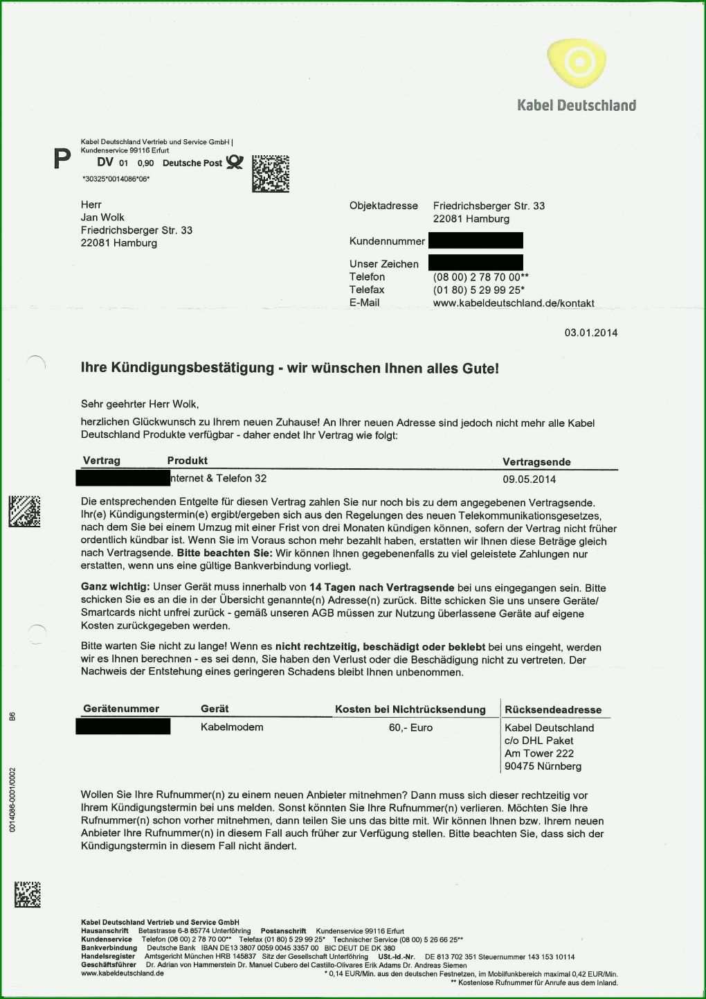 Spezialisiert Kabel Deutschland Kündigung Umzug Vorlage Pdf 2480x3507