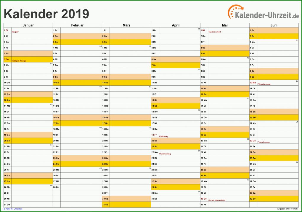 Größte Kalender 2019 Vorlage 3200x2254