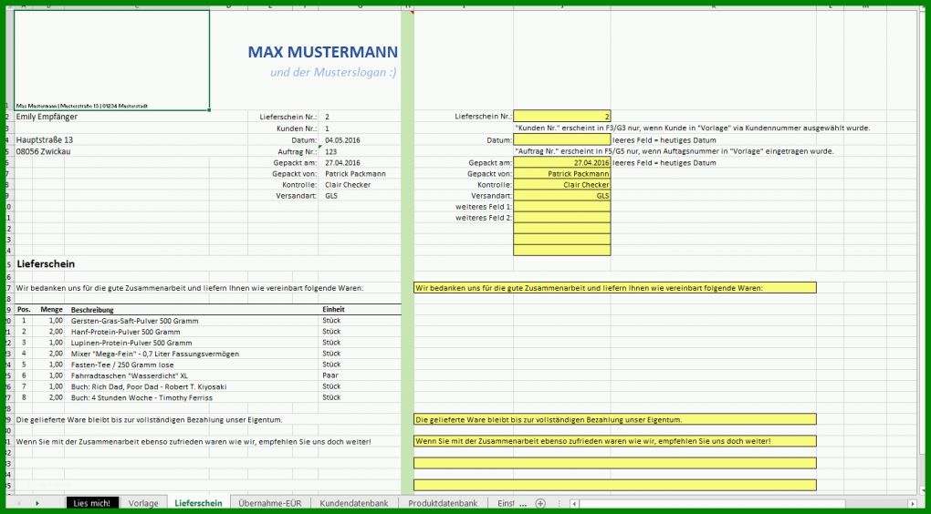 Außergewöhnlich Lieferschein Vorlage Excel 1440x796