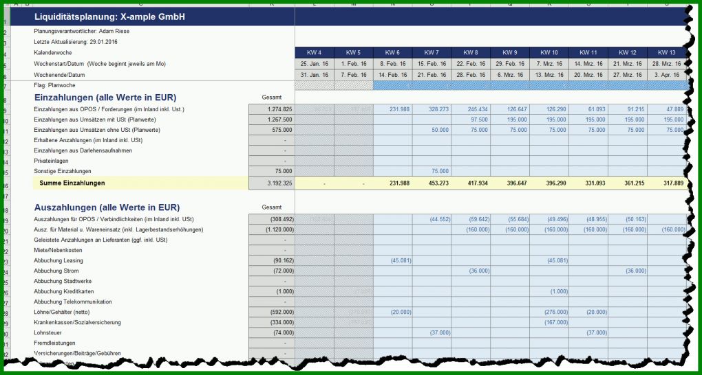 Rühren Liquiditätsplanung Excel Vorlage 1632x873