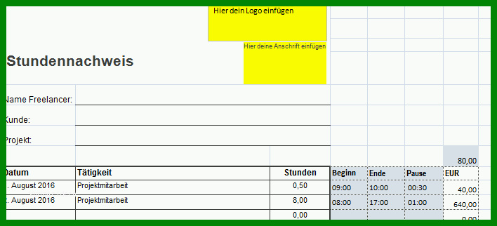 Faszinierend Stundennachweis Vorlage 708x322