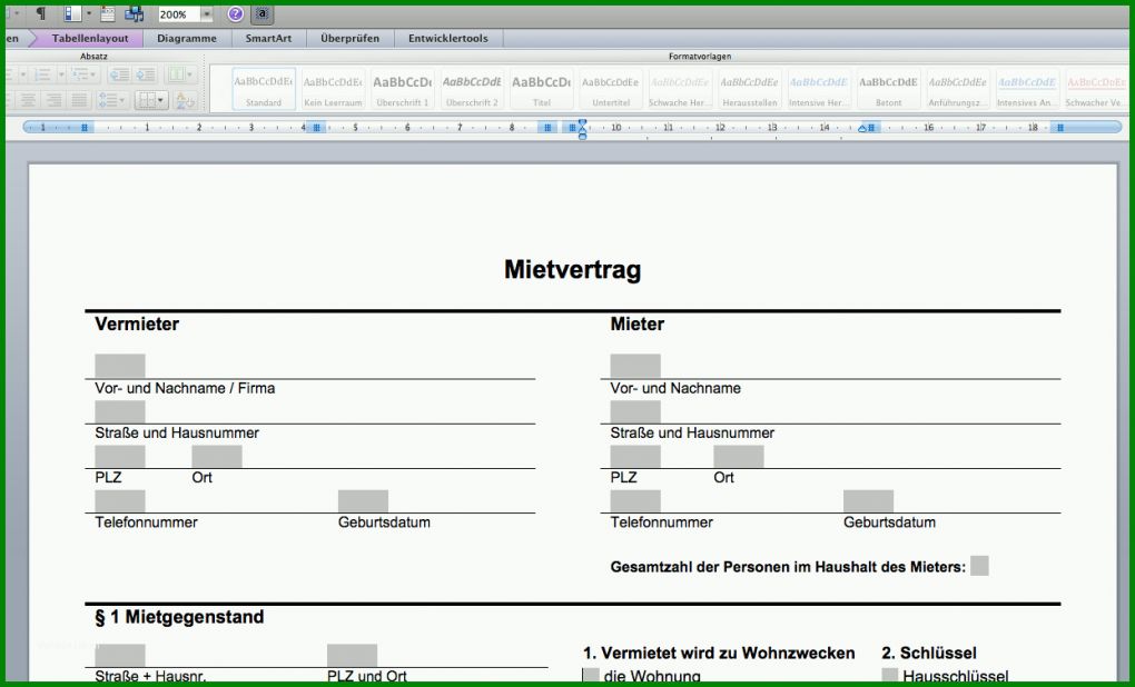 Ausgezeichnet Untermietvertrag Vorlage Einfach Word 1242x753