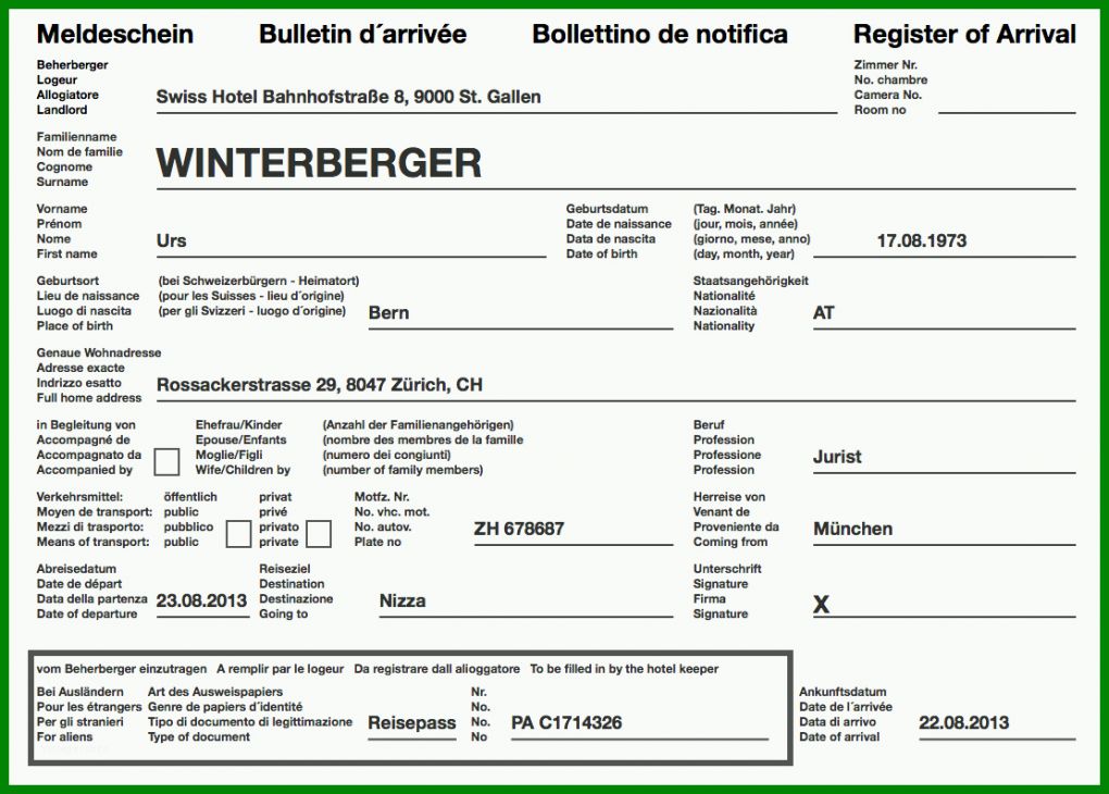 Ausnahmsweise Vorlage Meldeschein Für Beherbergungsstätten 1110x794