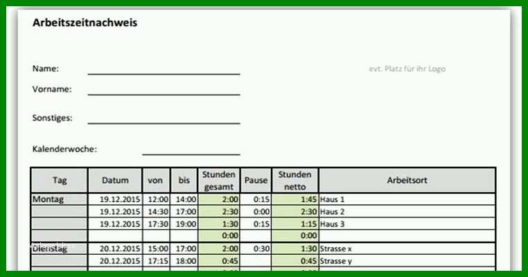 Wunderbar Arbeitszeitnachweis Download 635732
